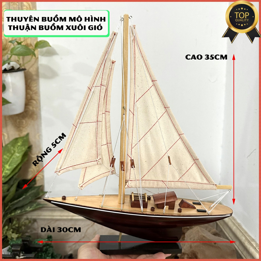 Mô hình thuyền gỗ trang trí du thuyền gỗ Shamrock V - Dài 30cm - Gỗ tự nhiên - Buồm vải bố
