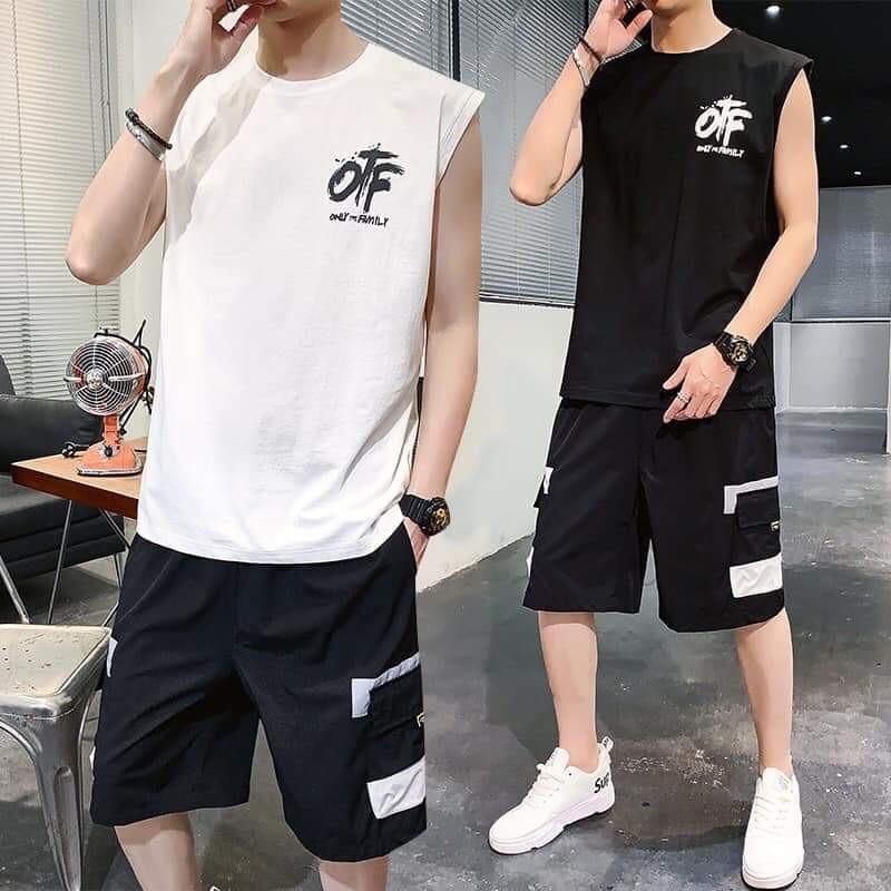 Đồ Bộ Nam Thể Thao, Đồ Bộ Nam Mặc Nhà, Sét Bộ Thể Thao Áo Ba Lỗ Vải Thun Lạnh Quần Kaki Mềm Mịn In Chữ OFF