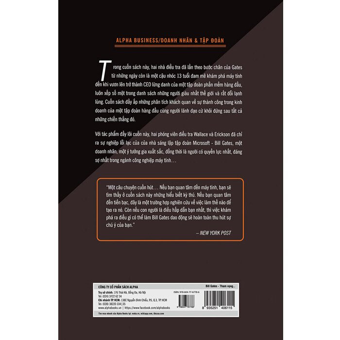 Bill Gates - Tham Vọng Lớn Lao Và Quá Trình Hình Thành Đế Chế Microsoft - James Wallace - Nguyễn Tố Nguyên dịch - tái bản - (bìa mềm)