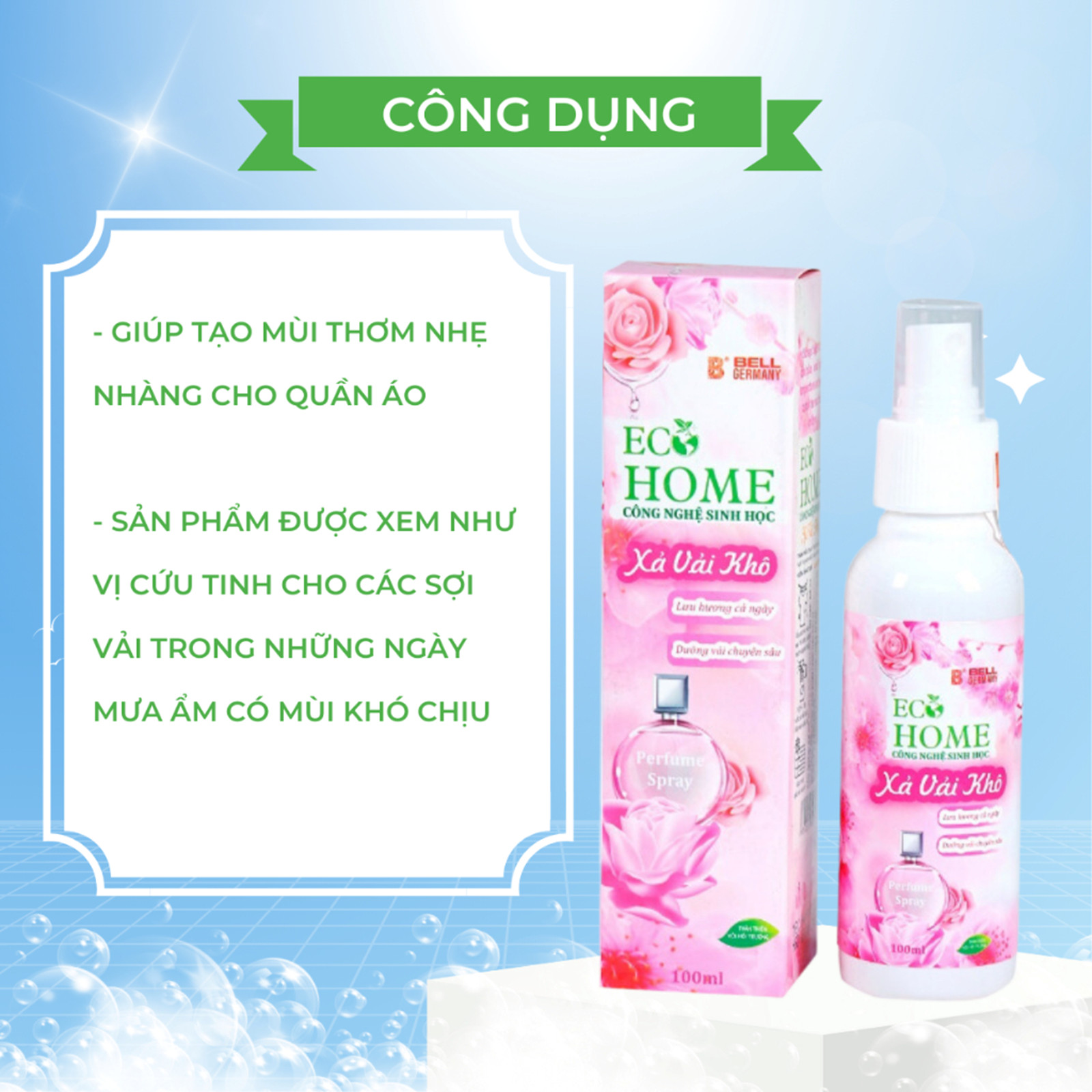 Xả Vải Khô Dạng Xịt Công Nghệ Sinh Học Ecohome 100ml Hương Comfor While Vỏ Hồng Làm Mềm Vải Khử Mùi Hôi, Lưu Hương Lâu