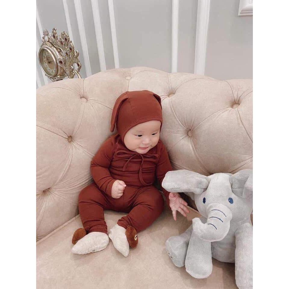 Bộ dài tay kèm nón tai thỏ cho bé Minky Mom đồ bộ thu đồng mũ tai thỏ cho bé minky xìn xò giá gốc tân xưởng