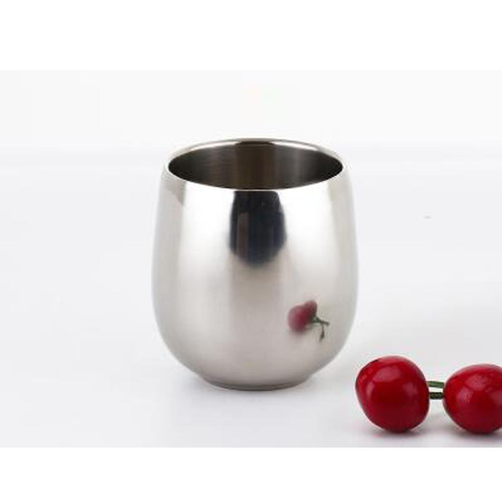 120ml+200ml Stainless Steel Double Wall Coffee Cup Beer Mug Curved Silver