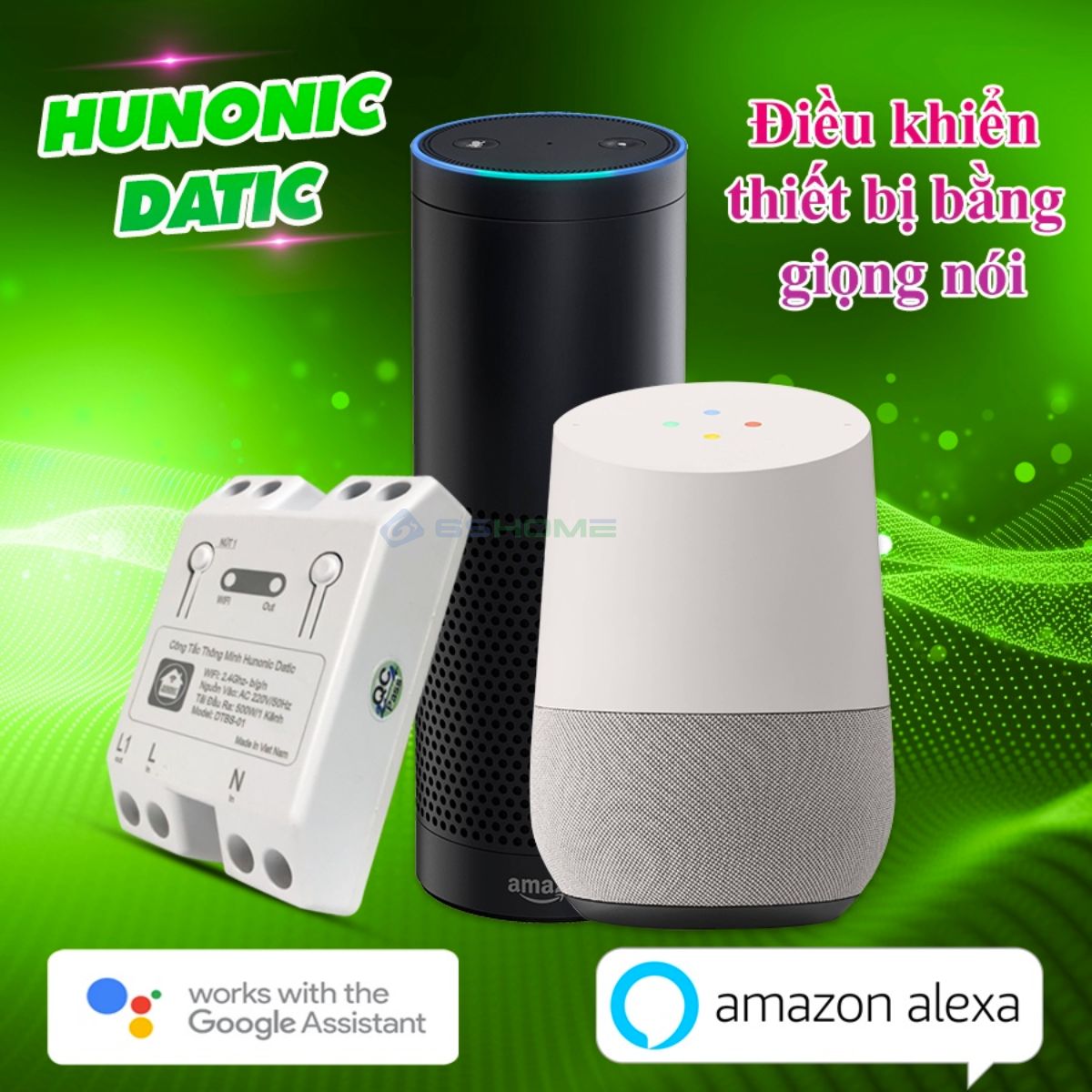 Công Tắc Thông Minh WiFi Hunonic Datic Basic 500W DTBS01, App Tiếng Việt, Điều Khiển Từ Xa Trên Điện Thoại qua WiFi/4G