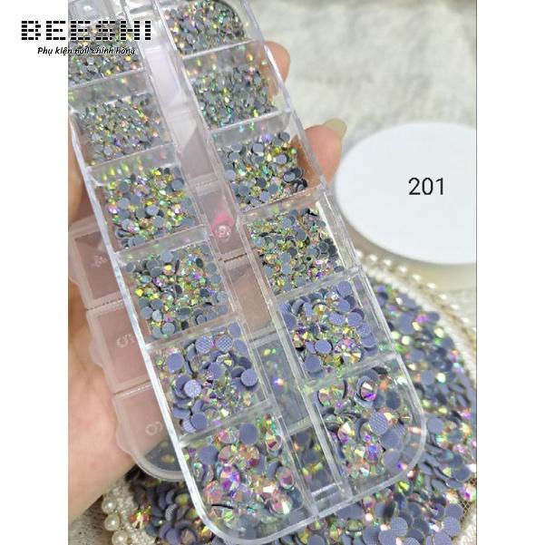 Đá nail khay 12 ô YBH đá chân lưới màu trắng AB Beeshi shop nail