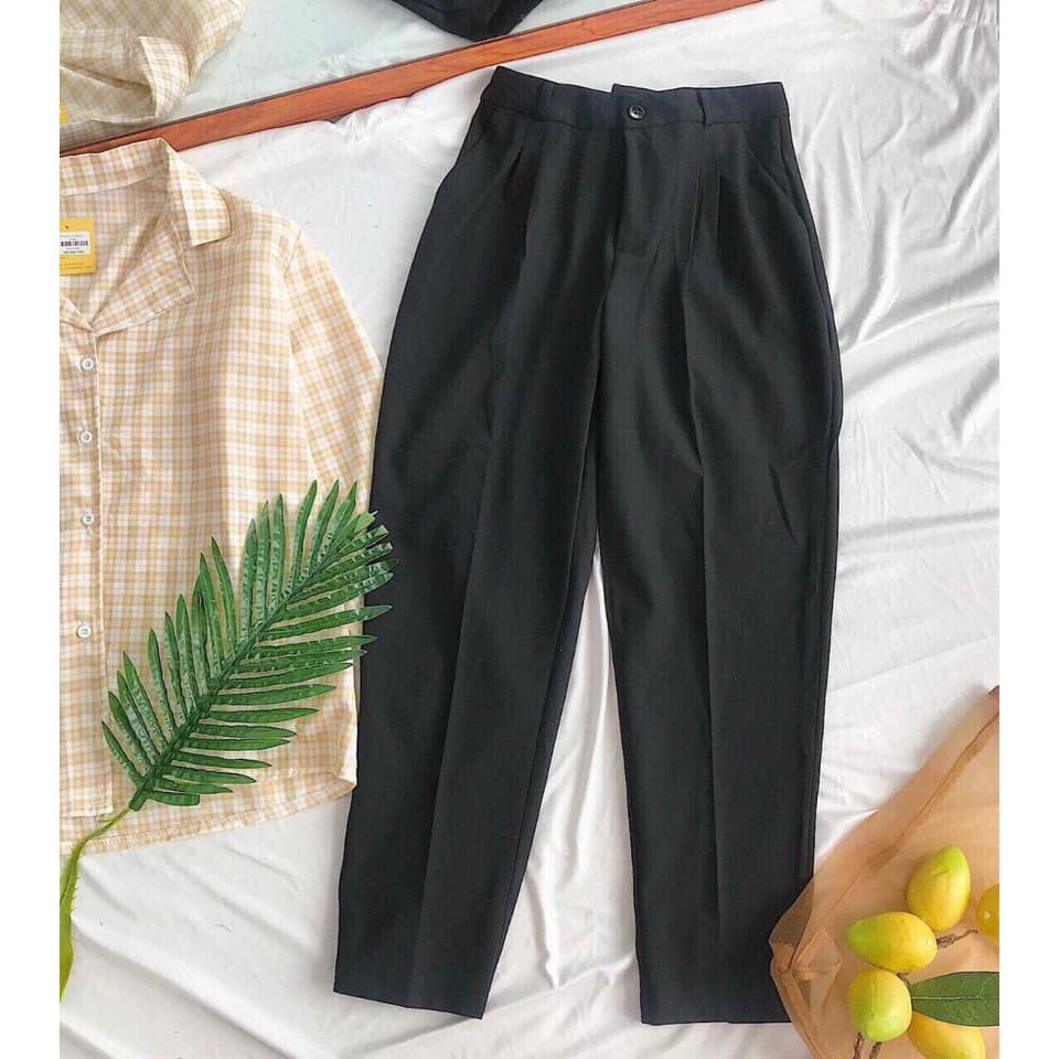 Quần baggy nữ vải tuyết mưa cạp khóa gấu bằng