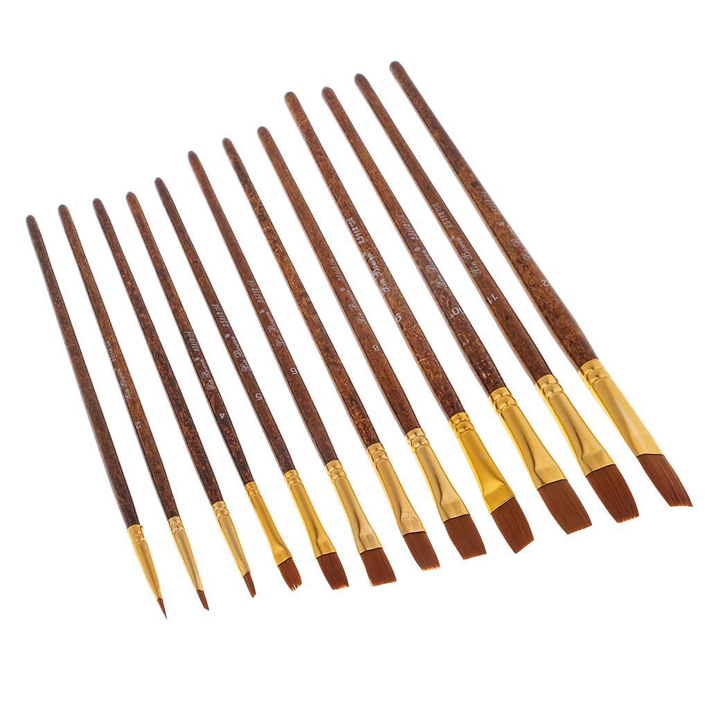 12x Nylon Hair Wood Handle Artist Oil Paint Brush Art Brushes Painting Brush