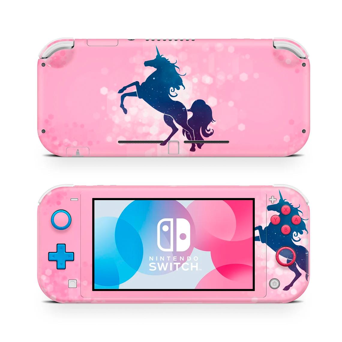 Skin decal dán Nintendo Switch Lite mẫu ngựa 1 sừng unicorn hồng (dễ dán, đã cắt sẵn)
