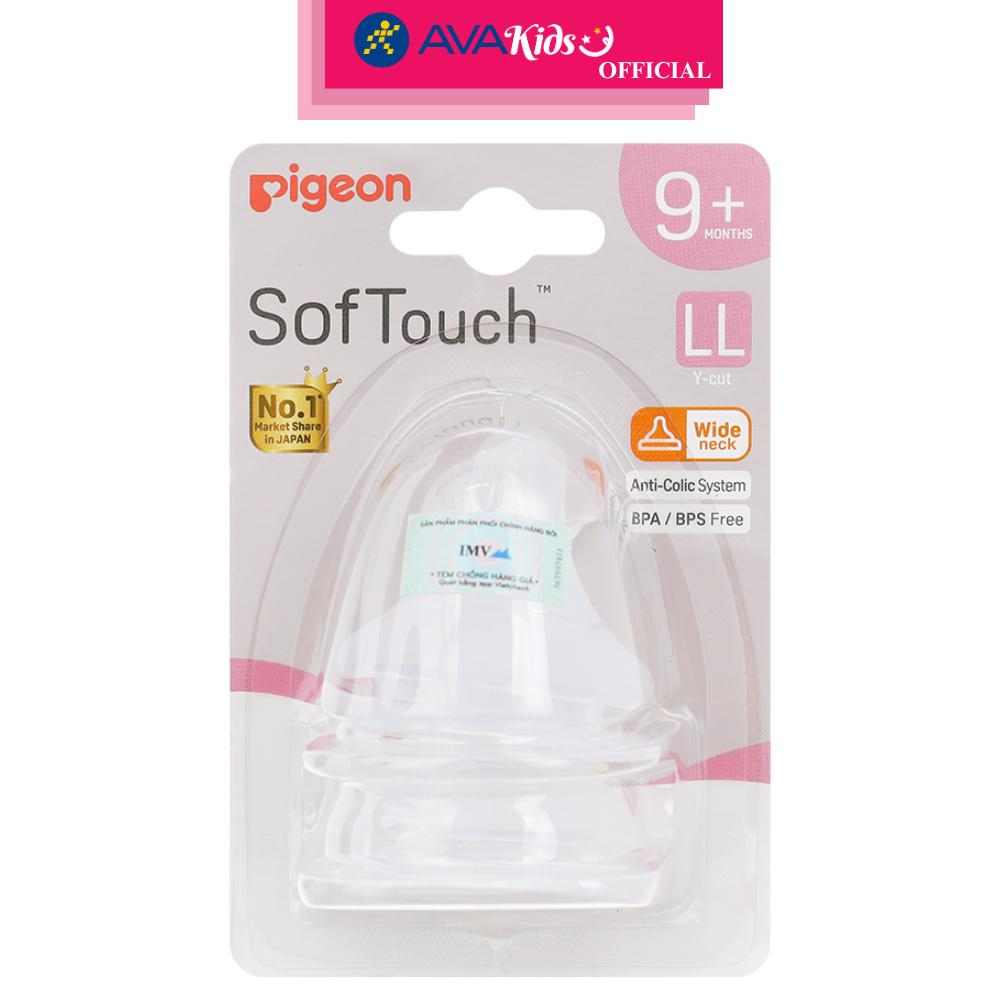 Bộ 2 núm ti Pigeon siêu mềm Plus WN3 cổ rộng size LL (9 - 15 tháng) - Hàng Chính Hãng