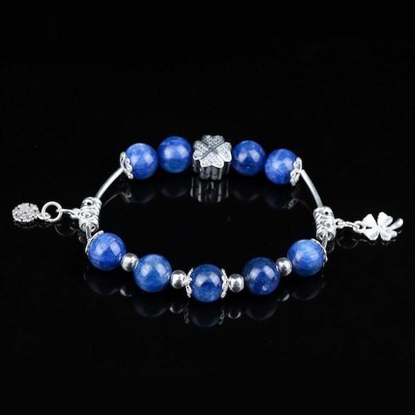 Vòng tay phong thủy đá Kyanite thiên nhiên 10 ly mix Charm Bạc 925