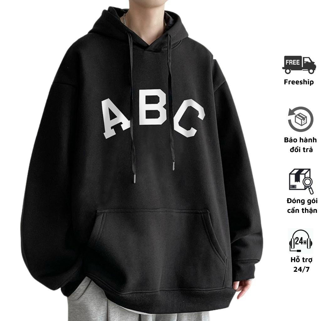 Áo Hoodie Nỉ Bông In Chữ ABC Trước Ngực Có Mũ, Áo hoodie nỉ thêu chữ ABC phong cách basic dễ phối đồ dễ mặc, Áo Hoodies cặp đôi ABC Cao Cấp, Áo Khoác Hoodie Nam Nữ  Họa Tiêt ABC Hot Trend street wear dáng rộng