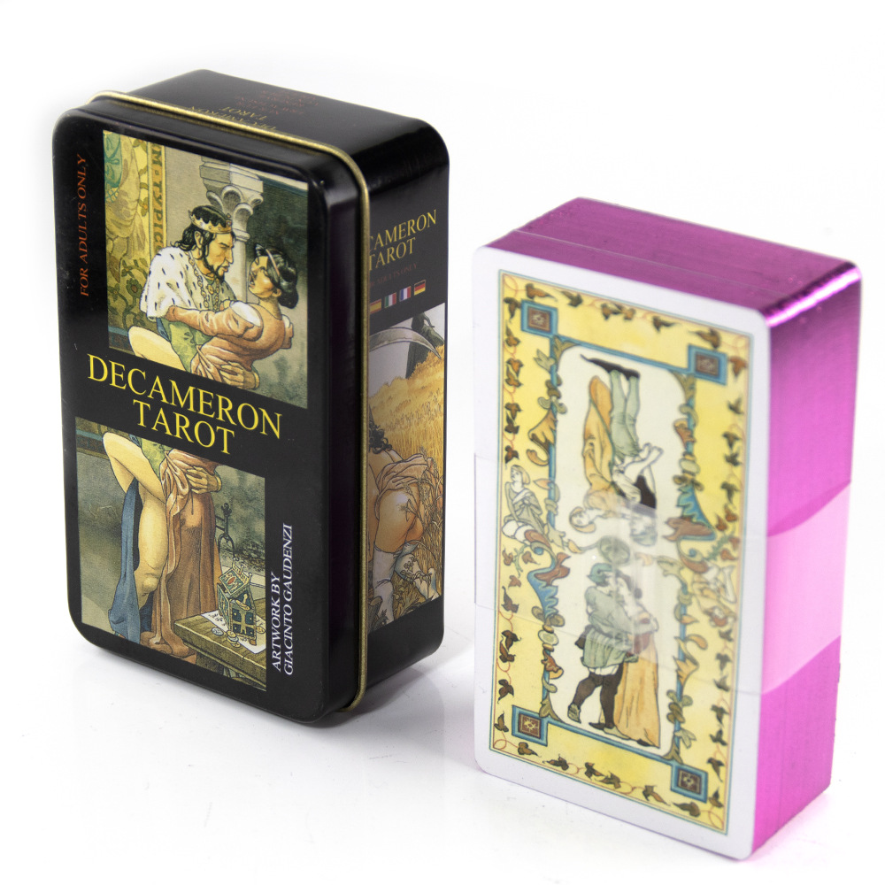 Bộ Bài Decameron Tarot Hộp Thiếc Mạ Cạnh Hồng 78 Lá