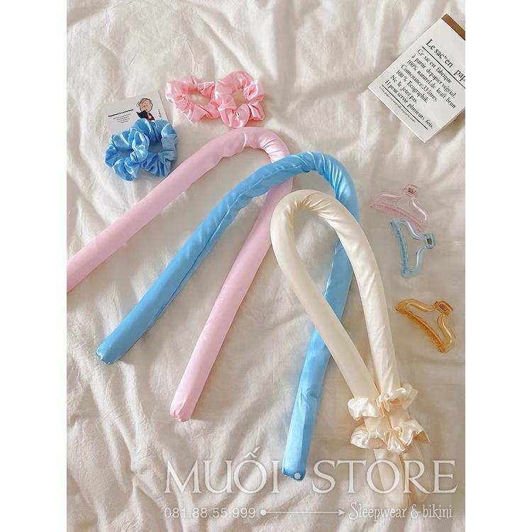 Bộ satin/lụa thanh uốn tóc xoăn sóng nước không cần nhiệt - Chất liệu mềm, lõi mềm 100% không hư tổn tóc đủ 4 món
