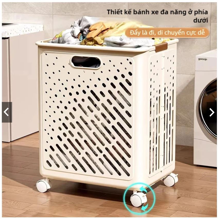 Giỏ Đựng Quần Áo Cao Cấp Gấp Gọn Tiện Dụng Có Bánh Xe Cỡ Lớn 50x30x38cm