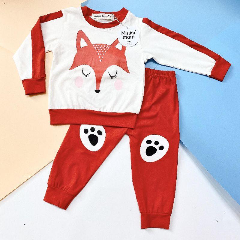 Bộ dài tay chất cotton nền trắng họa tiết động vật