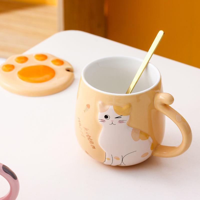 Món Quà Sinh Nhật Tốt Nhất Cốc Sáng Tạo Mèo Hoạt Hình Cốc Sứ Có Nắp Thìa Cốc Nước Bé Gái In Hàn Quốc Cốc Cà Phê