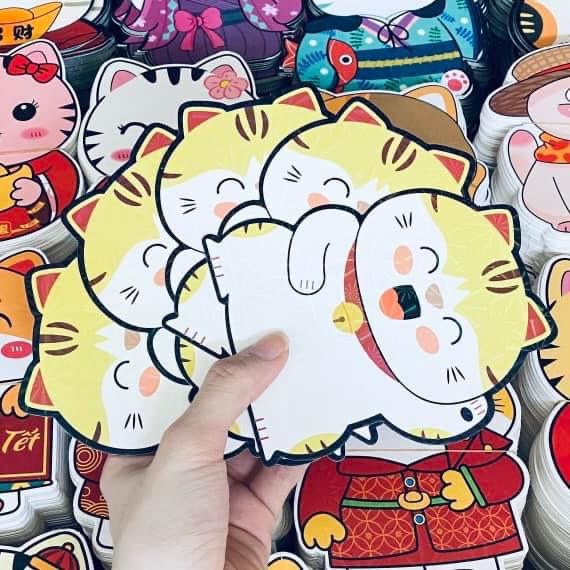 Combo 5 Bao Lì Xì Chibi Mèo Thần Tài Cầu May Mắn Quý Mão 2023 Quà Tặng Đáng Yêu