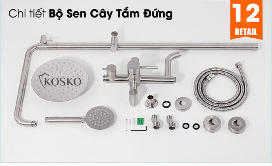 Sen cây tắm đứng nóng lạnh inox 304 KOSKO (BH 24 THÁNG), sen tắm nóng lạnh tròn T