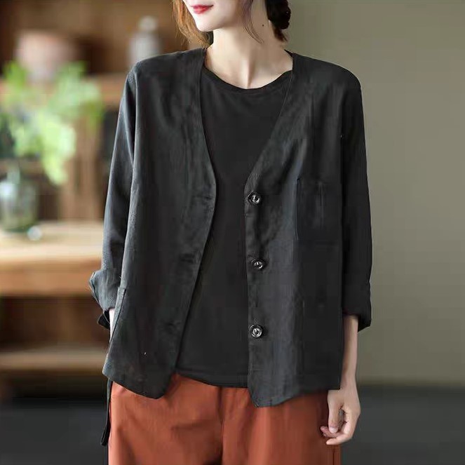 Áo Vest Blazer form vừa tay dài, có túi ngực, chất vải Linen mềm thiết kế trẻ trung công sở Đũi Việt