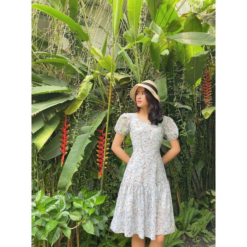 Đầm voan hoa nhí ,đầm hoa xếp tầng ,đầm hoa xinh,đầm dạo phố
