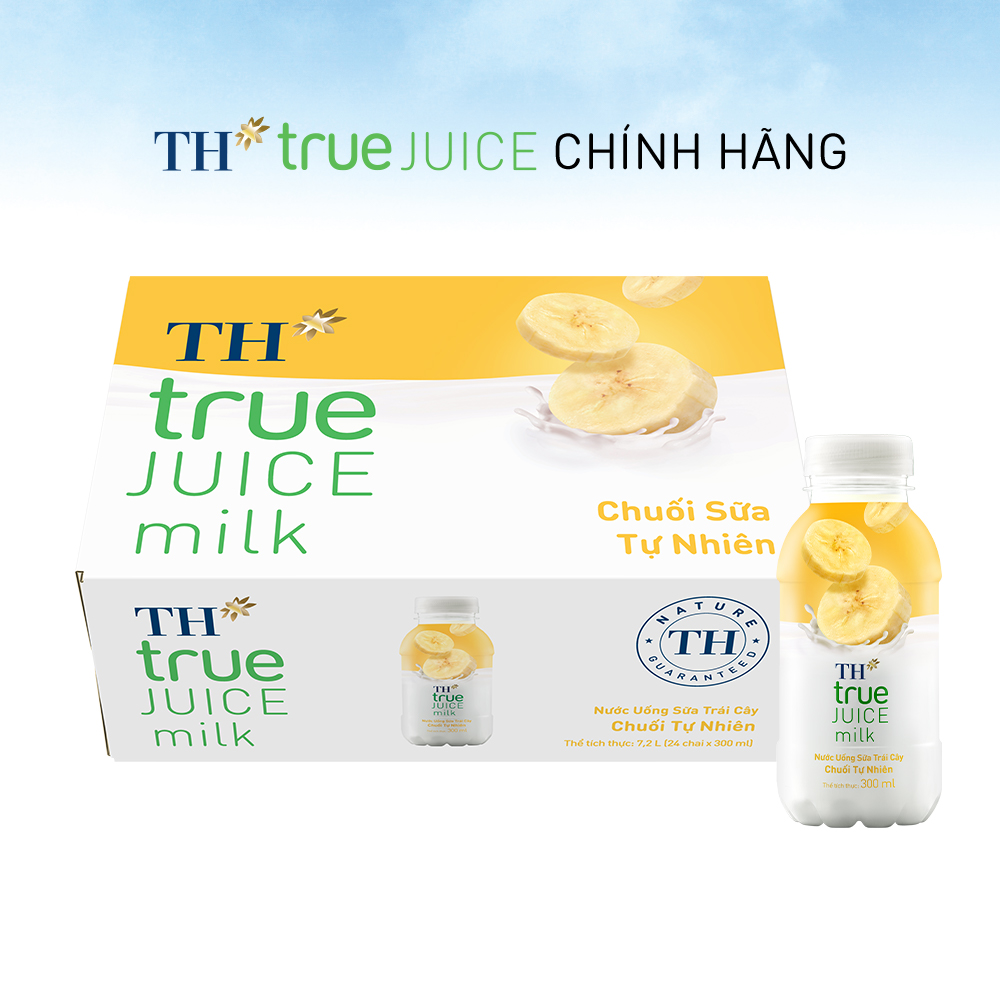 Thùng 24 chai nước uống sữa trái cây chuối tự nhiên TH True Juice Milk 300ml (300ml x 24)