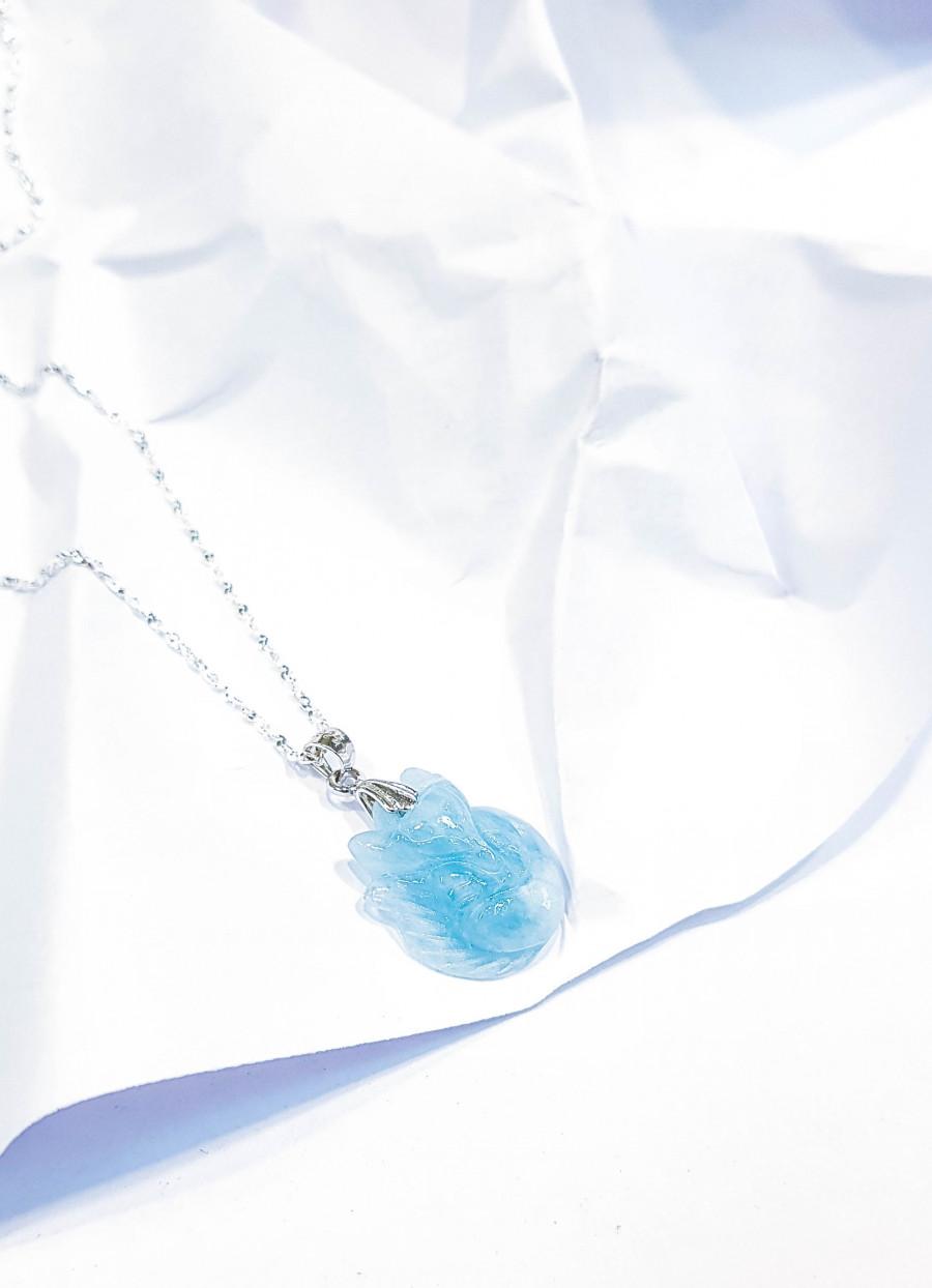 Dây chuyền bạc và Hồ Ly đá Aquamarine
