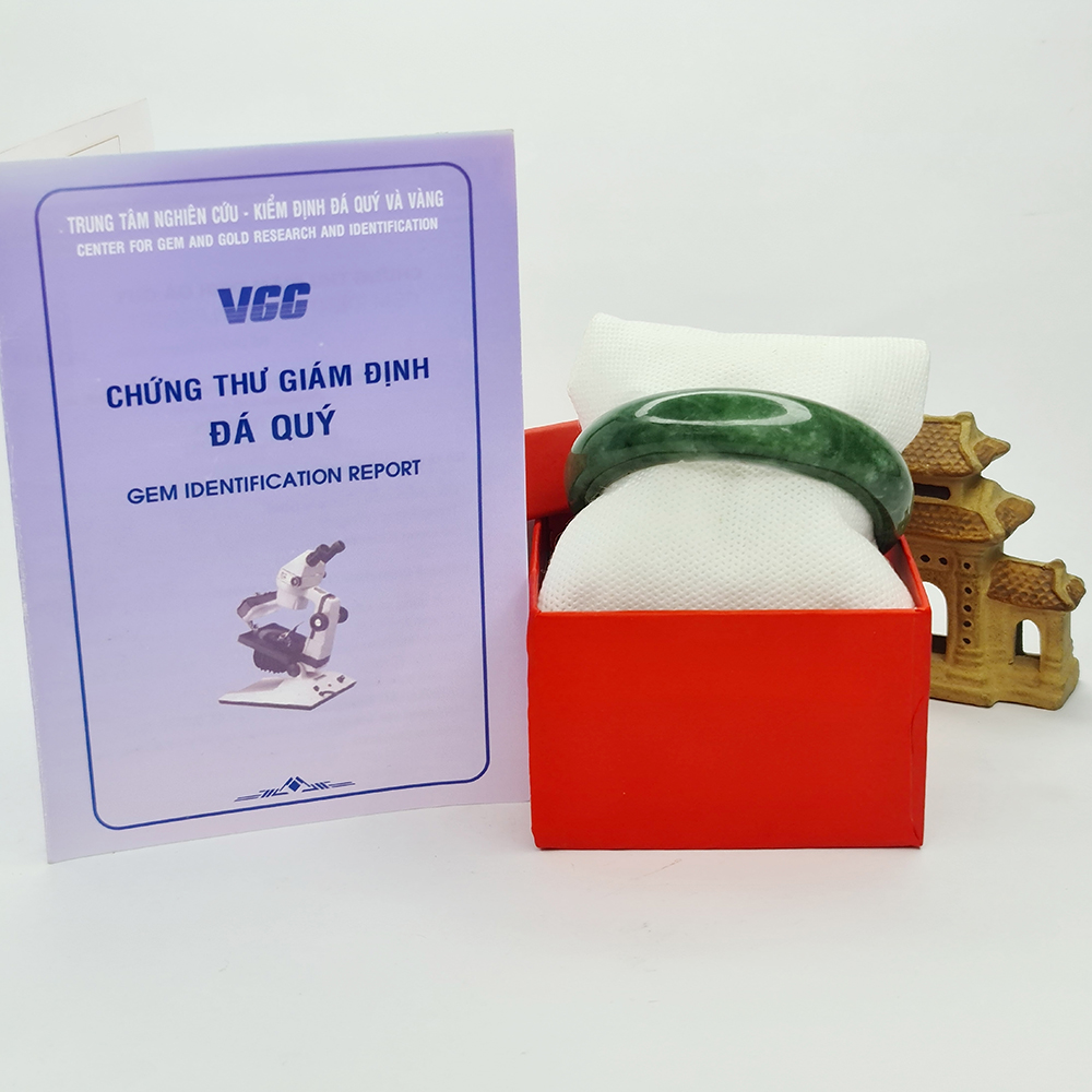 Vòng Tay Dạng Bản Liền Nguyên Khối Đá Ngọc Cẩm Thạch Xanh - Đã Kiểm Định - Mx