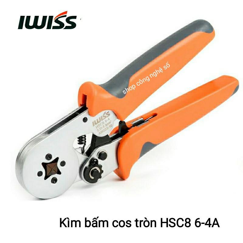 Kìm bấm cos vuông IWISS HSC8 6-4 tự điều chỉnh cos ống tròn cos pin hàng chính hãng, bấm các đầu ống tròn đầu cos pin