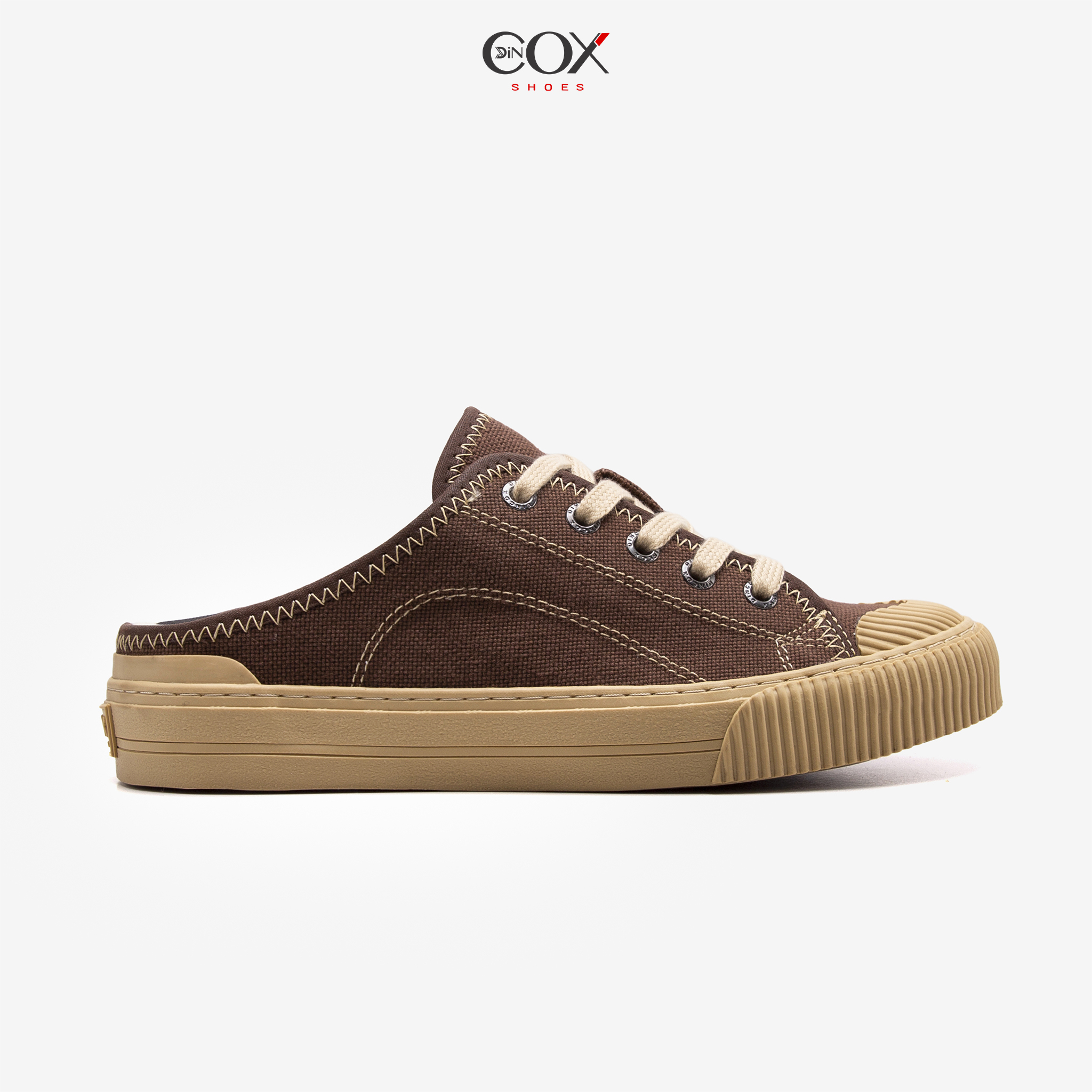 Giày Sục Đạp Gót Mules Vải Sneaker Unisex Tăng Chiều Cao 4cm DINCOX E10 CHOCO MILK