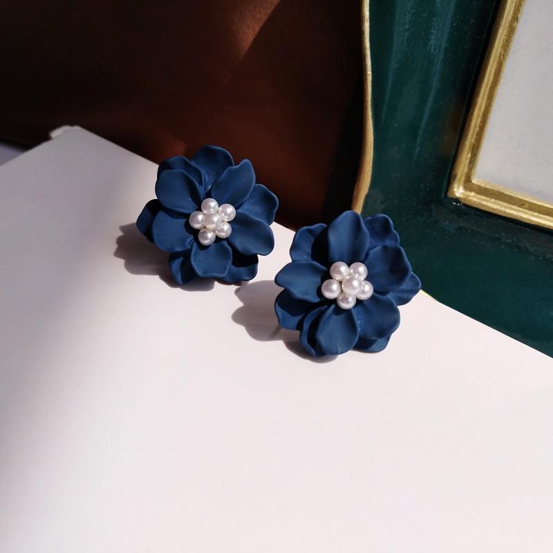 Bông tai nữ hoa màu xanh chuôi kẹp bạc 925 phụ kiện trang sức M194520 - Chốt kẹp