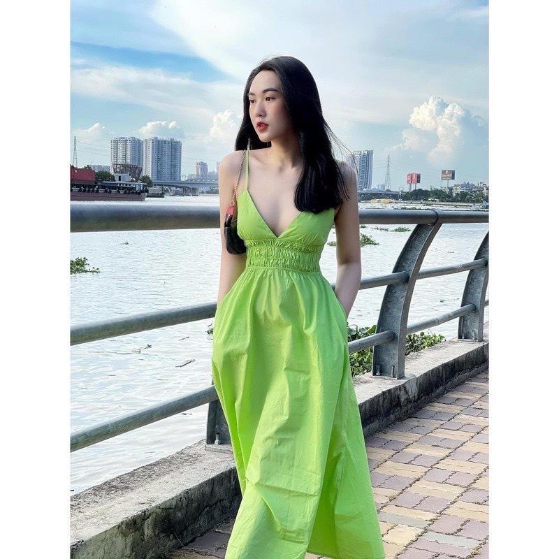 Đầm maxi đi biển, đi du lịch có mút ngực, dây tăng đơ điều chỉnh dáng dài form dưới 55kg MAXI89