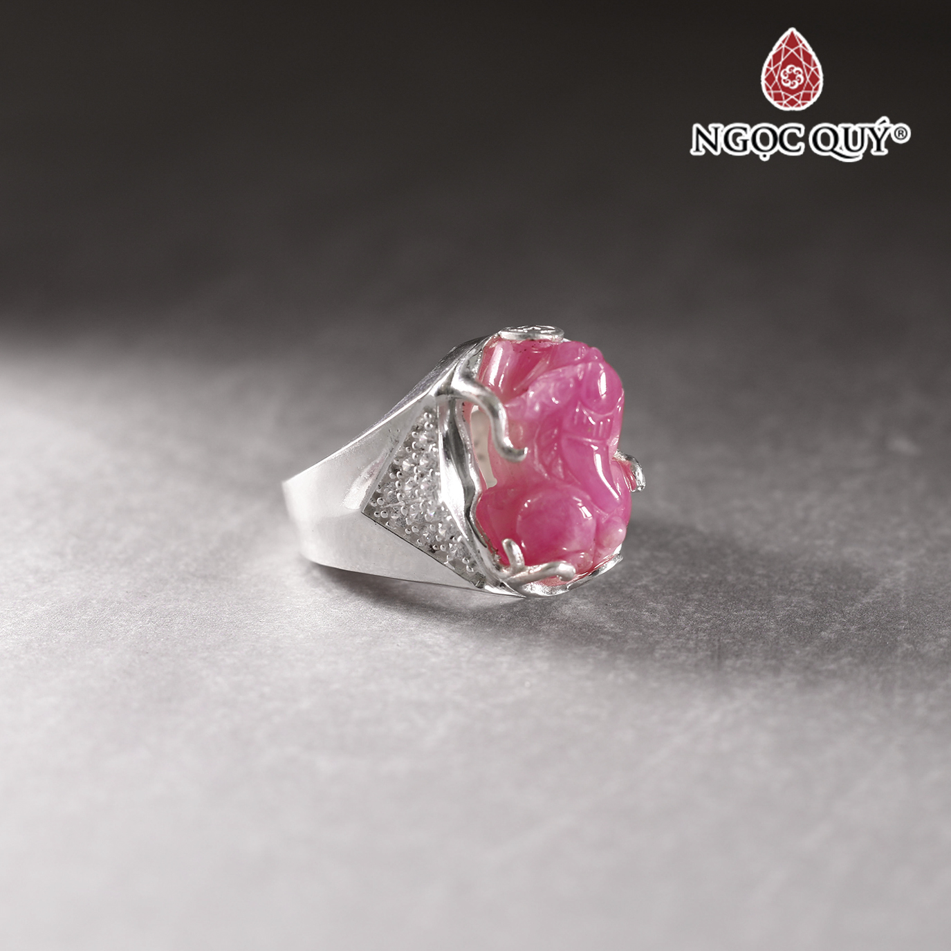 Nhẫn bạc nam mặt đá Tỳ hưu Ruby 19x13mm Ni19 - Ngọc Quý Gemstones