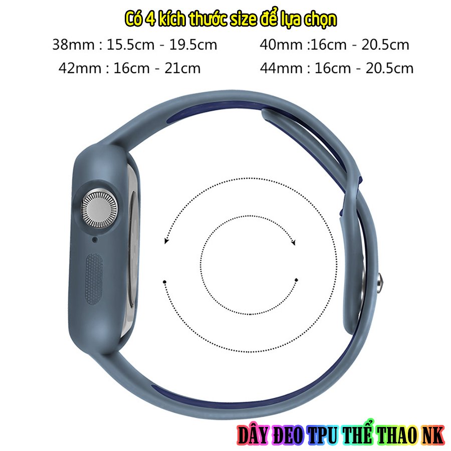 Dây Đeo liền ốp dành cho Apple Watch size 38/40/42/44mm TPU thể thao viền màu  - Xám xanh (tặng dán KCL theo size)