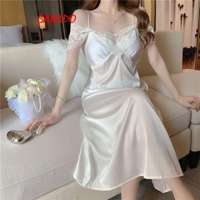 (V25) Váy ngủ lụa đầm ngủ dễ thương đầm mặc nhà đẹp cho nữ - Sanado