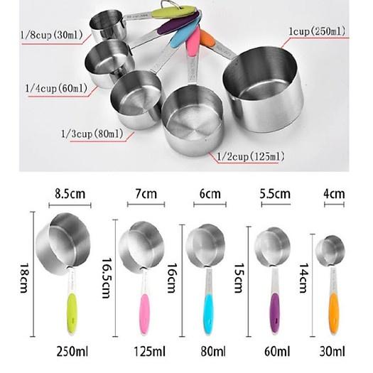 BỘ 10 THÌA ĐONG, CUP ĐONG nhà bếp set 10 chiếc inox cán silicone màu sắc