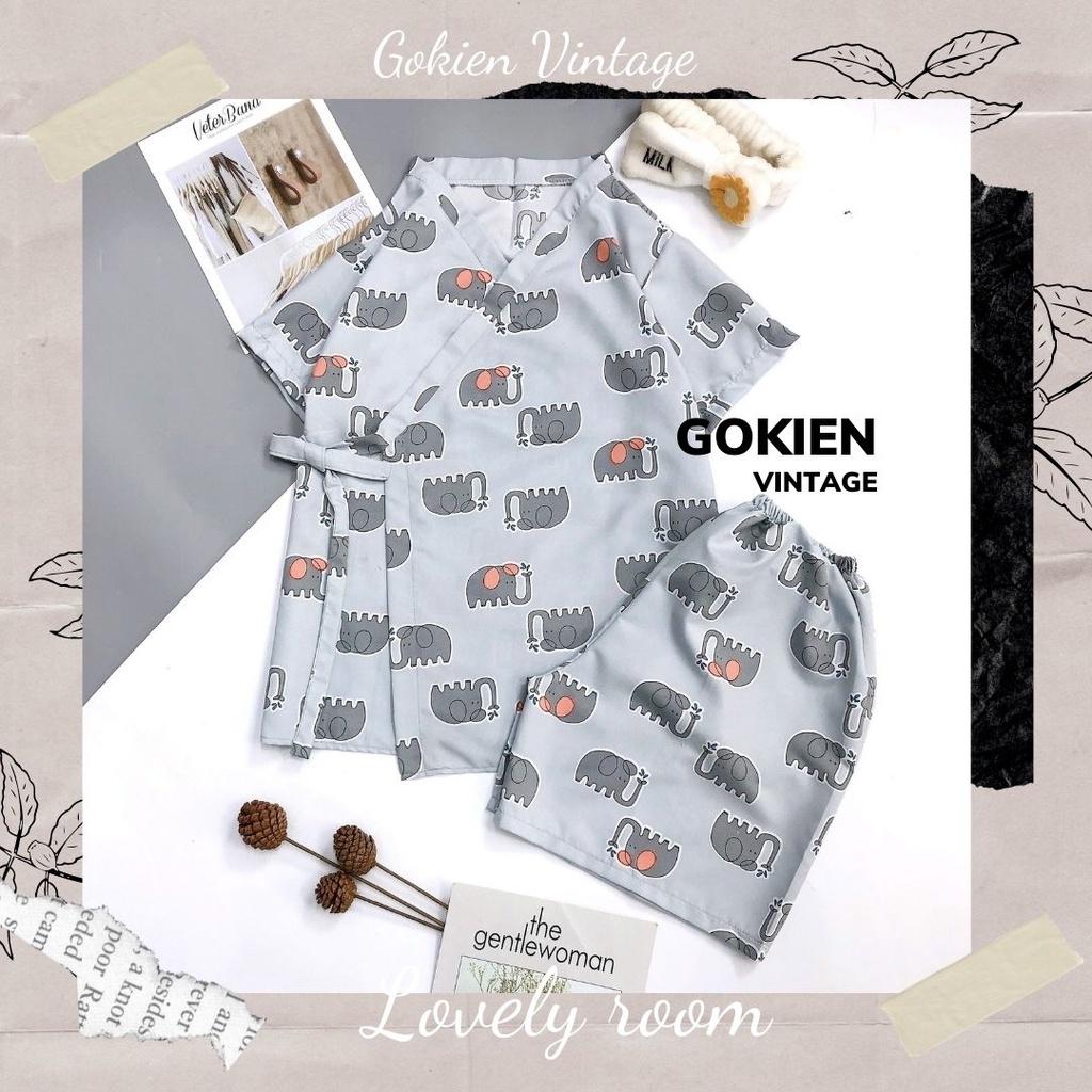 Bộ đồ ngủ Yukata hoạ tiết cute chất lụa thoáng mát, GOKIEN VINTAGE