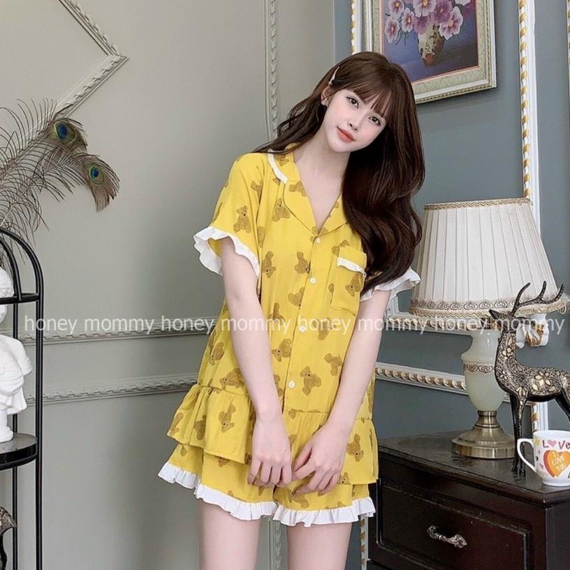 Bộ Pijama Bầu Mùa Hè Họa Tiết Gấu Dễ Thương Xinh Xắn Mặc Ở Nhà Chất Mát HT4659 Honey Mommy