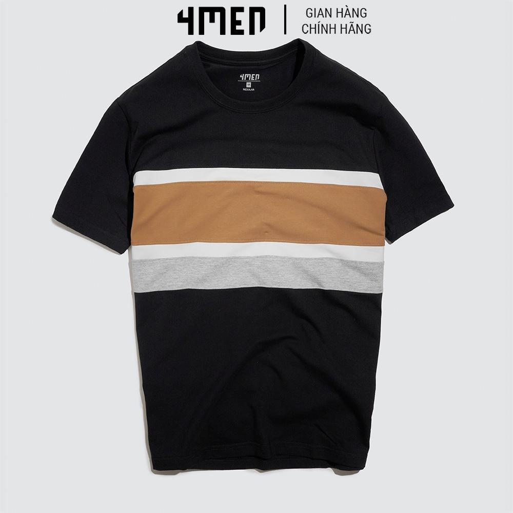 Áo thun nam ngắn tay đẹp 4MEN AT060 cổ tròn, form regular, vải cotton cao cấp co giãn, phối màu trẻ trung ấn tượng