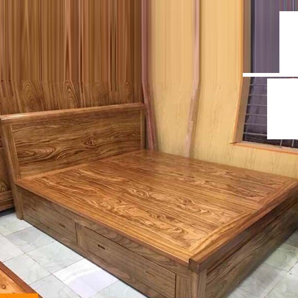 Giường ngủ gỗ hương xám 1m8 x 2m có hộc kéo 2 ngăn dưới Giường Ngủ Gỗ Hương Xám Ngăn Kéo Dạt Phản