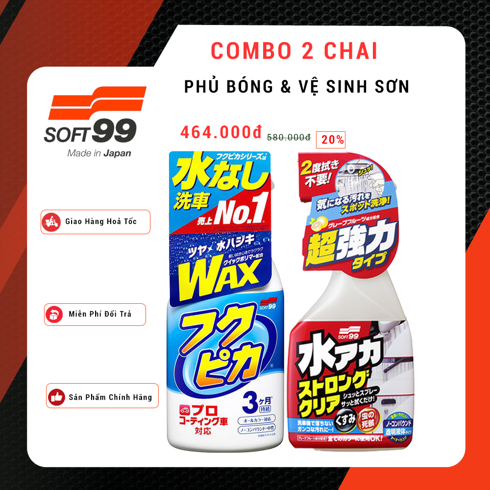 [COMBO] Phủ Bóng Sơn Fukupika W-541 &amp; Vệ Sinh Sơn Ôtô Stain Cleaner Strong R-141 SOFT99