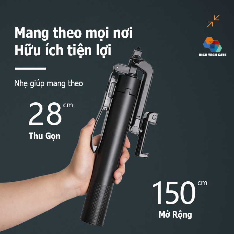 Gậy selfie CYKE A3 có tay cầm chụp ảnh, quay video livestream tự sướng với khung thân hợp kim bền, hỗ trợ đèn LED và tích điều khiển bluetooth từ xa 10 mét, Hàng chính hãng