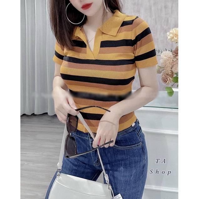 Áo len Montoghi dệt kim cổ đức SỌC 3 MÀU phối ĐỀU phong cách thanh lịch