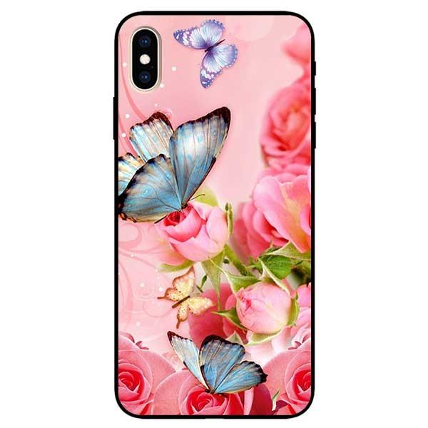 Ốp lưng dành cho Iphone X / Xs - Iphone Xs Max - Iphone Xr mẫu Bướm Xanh Và Hoa Hồng