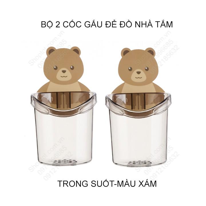 Bộ 2 Cốc hình gấu để đồ đa năng nhà tắm, nhà bếp, để bàn chải, lược, đũa, thìa muỗng đa năng