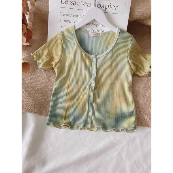 Áo croptop thun gân loang màu cổ tròn chất dày mịn tôn dáng