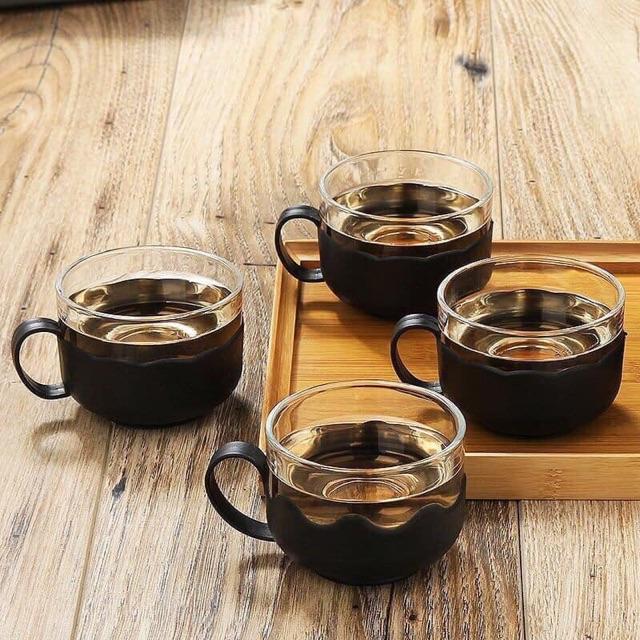 BỘ ẤM PHA TRÀ THỦY TINH CÓ LƯỚI LỌC KÈM 4 CỐC