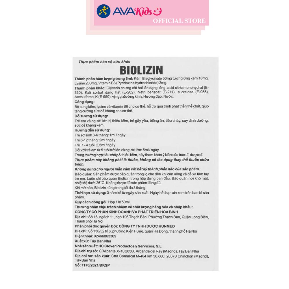 Siro Biolizin tăng cường sức đề kháng 50 ml (từ 3 tháng)