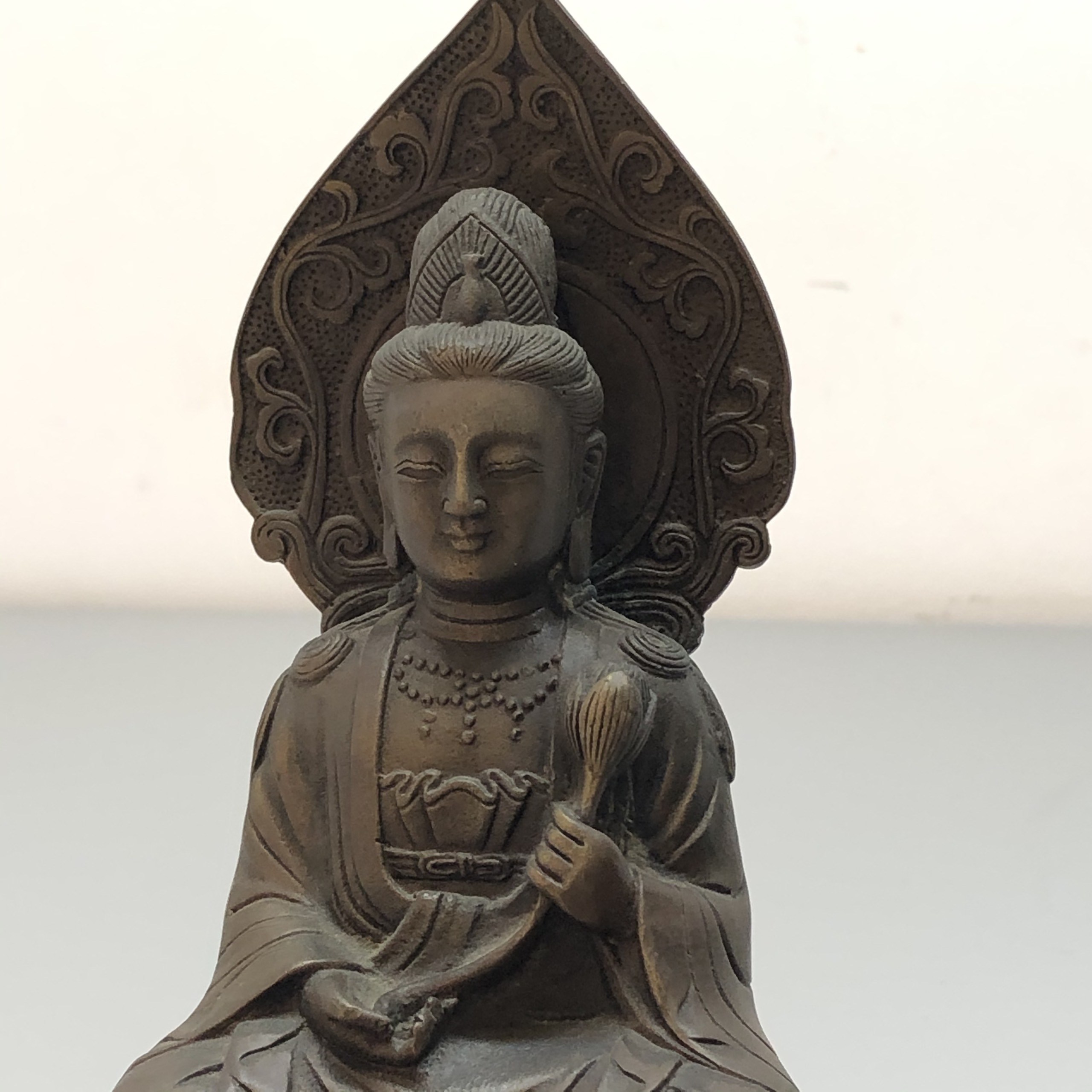 Tượng TÂY PHƯƠNG TAM THÁNH BẰNG ĐỒNG HUN CỔ cao 18cm TM121105