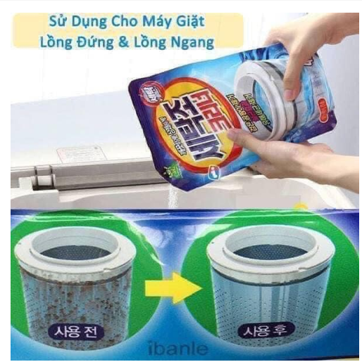 Bột tẩy làm sạch lồng giặt. bột vệ sinh máy giặt Hàn Quốc cao cấp gói 450gr GD714-BotLG450