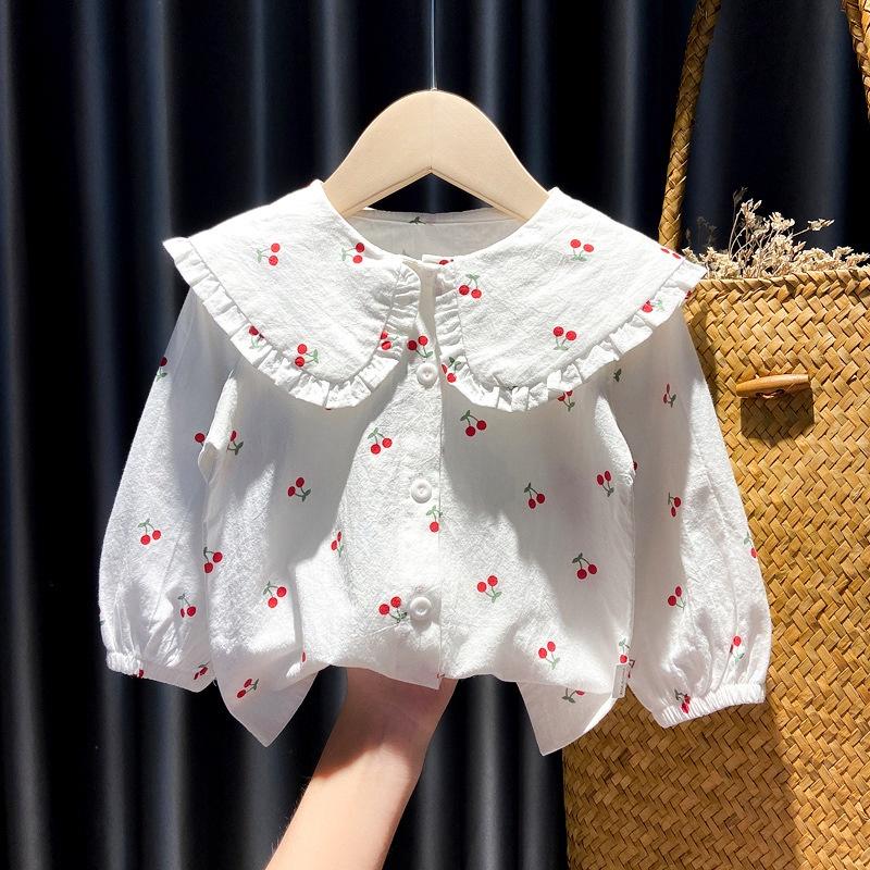 [109:H39] Áo sơ mi dài tay họa tiết cherry dễ thương cho bé gái
