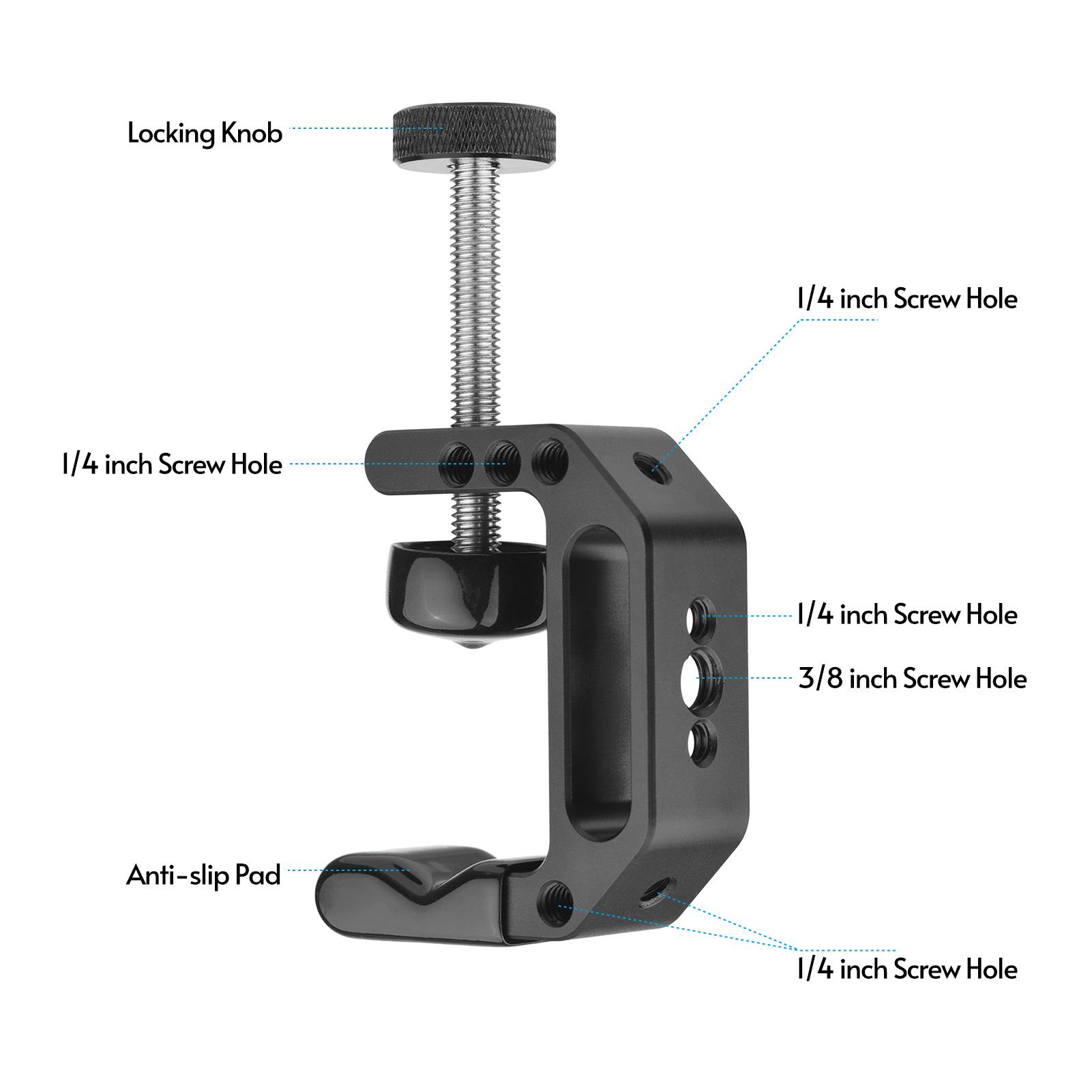 Universal C Clamp Heavy Duty Desktop Mount Clamp Tripod Light Stand Clamp with Standard 1/4 Inch & 3/8 Inch Screw Holes